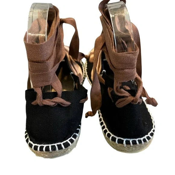 Artesania Hand Made Chic Black and Brown Espadrille Ankle Tie Flats, Sz EU 37 - Picture 11 of 15